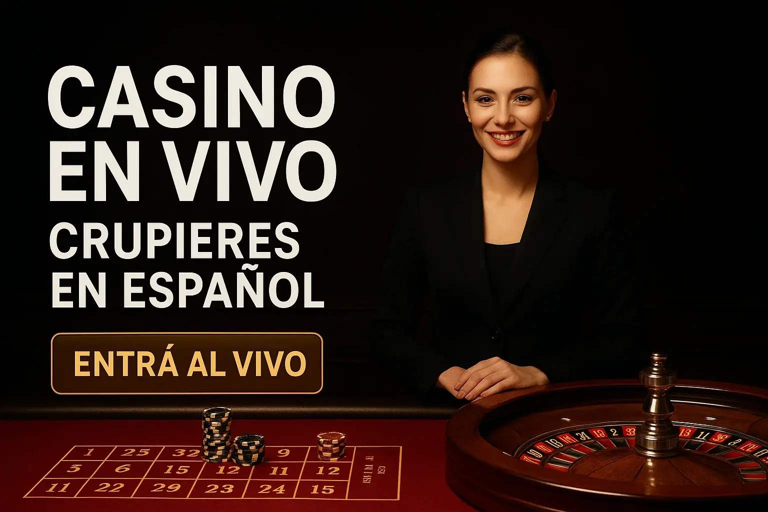 Banner casino en vivo con crupier en español y botón Entrá al vivo