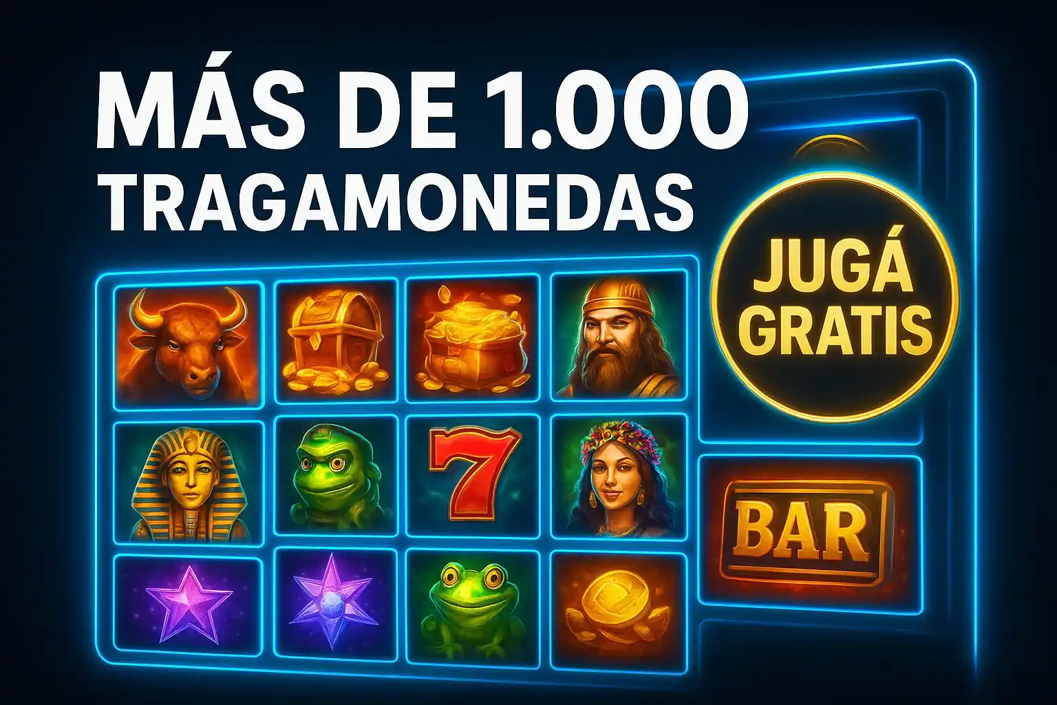 Banner de casino con más de 1.000 tragamonedas, jugá gratis