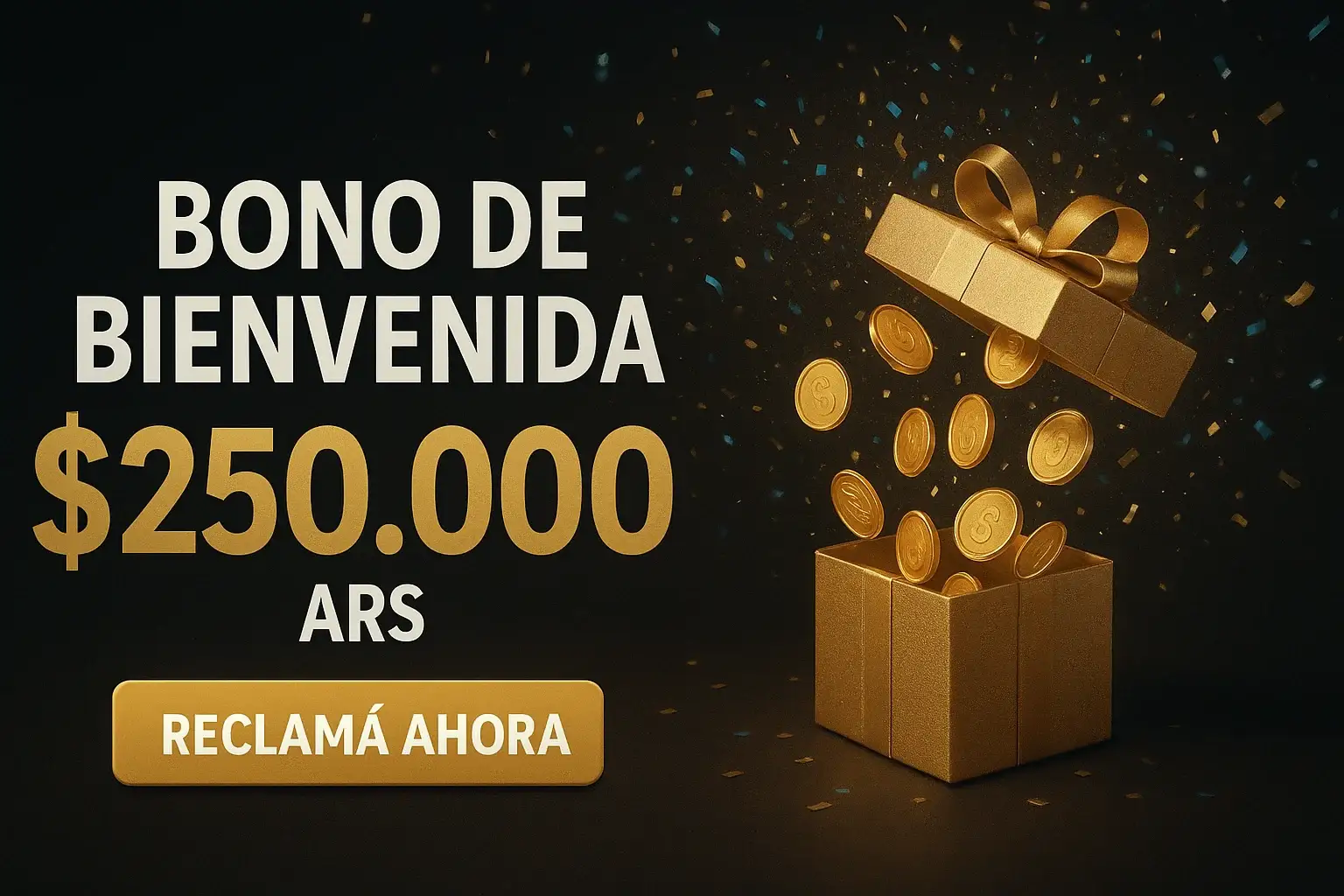 Banner de casino con bono de bienvenida y botón Reclamá Ahora
